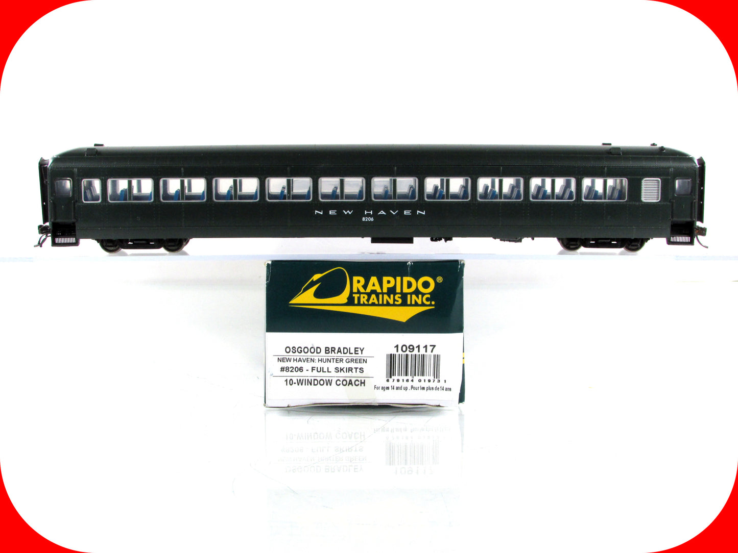 HO Scale ***NEW HAVEN*** Osgood Bradley Coach #8206 ---- Rapido 109117, Lighted