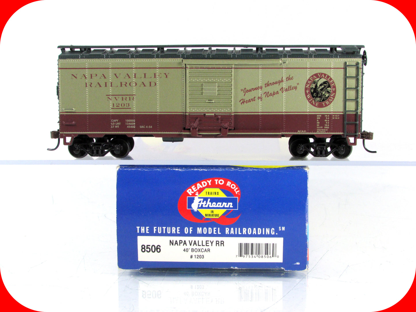 HO Scale *NAPA VALLEY* Railroad Wine Train 40' Box Car, NVRR 1203 -Athearn 8506