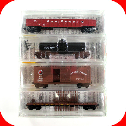 N Scale ***CB&Q, GN, NP, SP&S*** Fallen Flags 4-Pack Set --- Micro Trains 23252