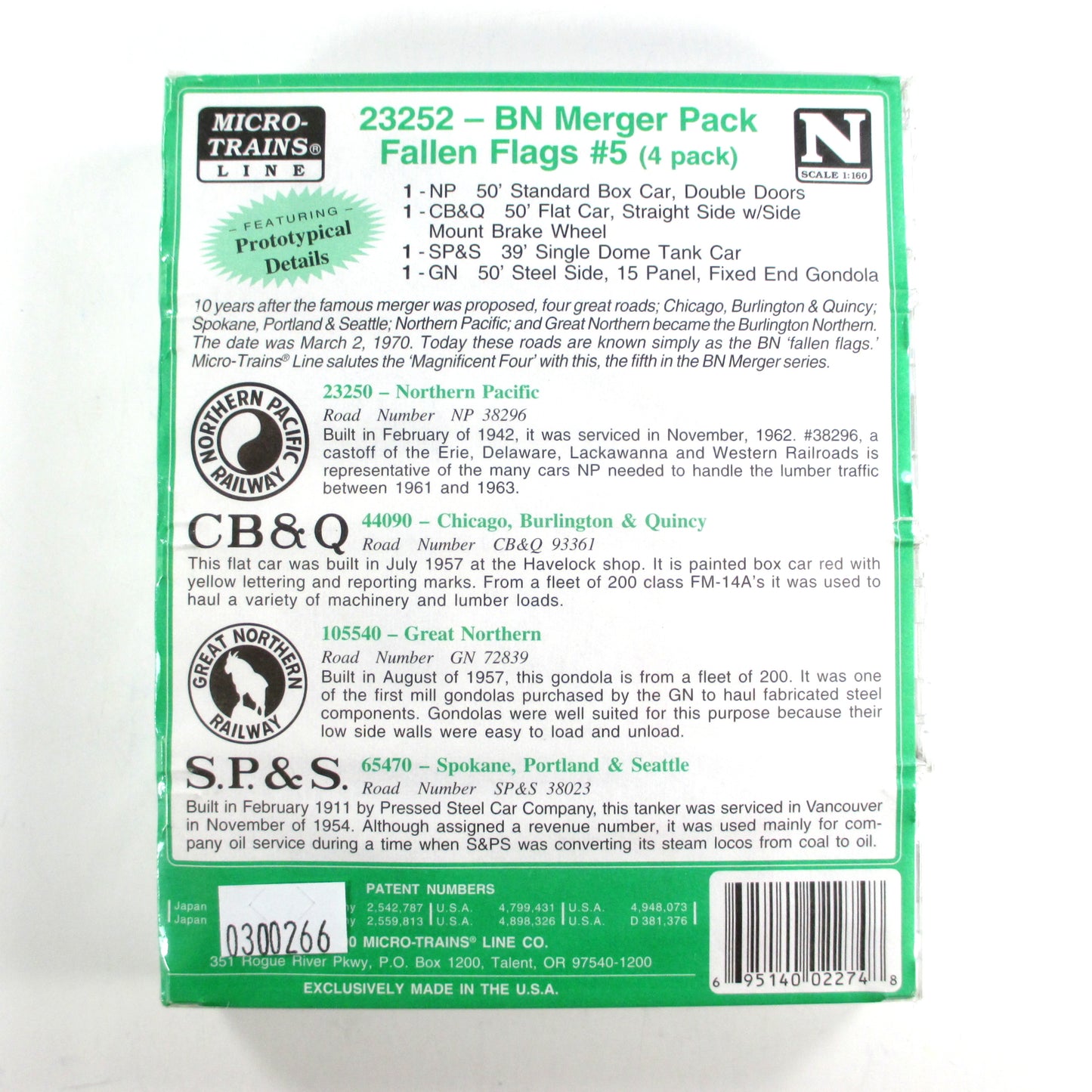 N Scale ***CB&Q, GN, NP, SP&S*** Fallen Flags 4-Pack Set --- Micro Trains 23252