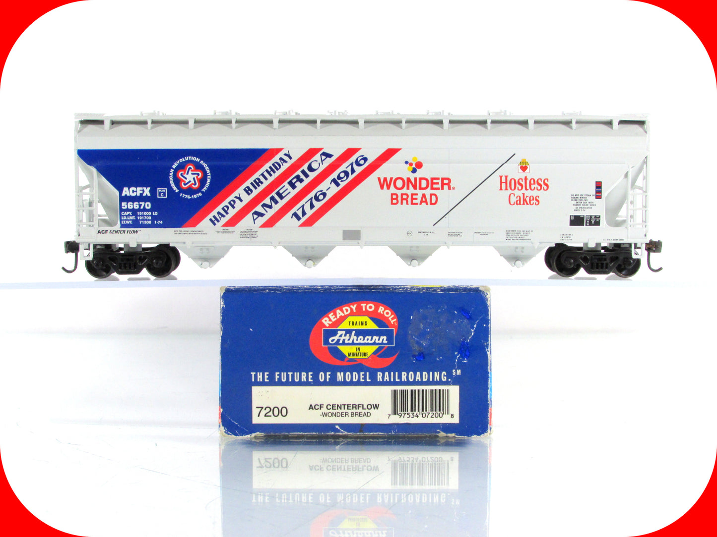 HO Scale *WONDER BREAD BICENTENNIAL* 1776-1976 ACF 4-Bay Hopper - Athearn 7200