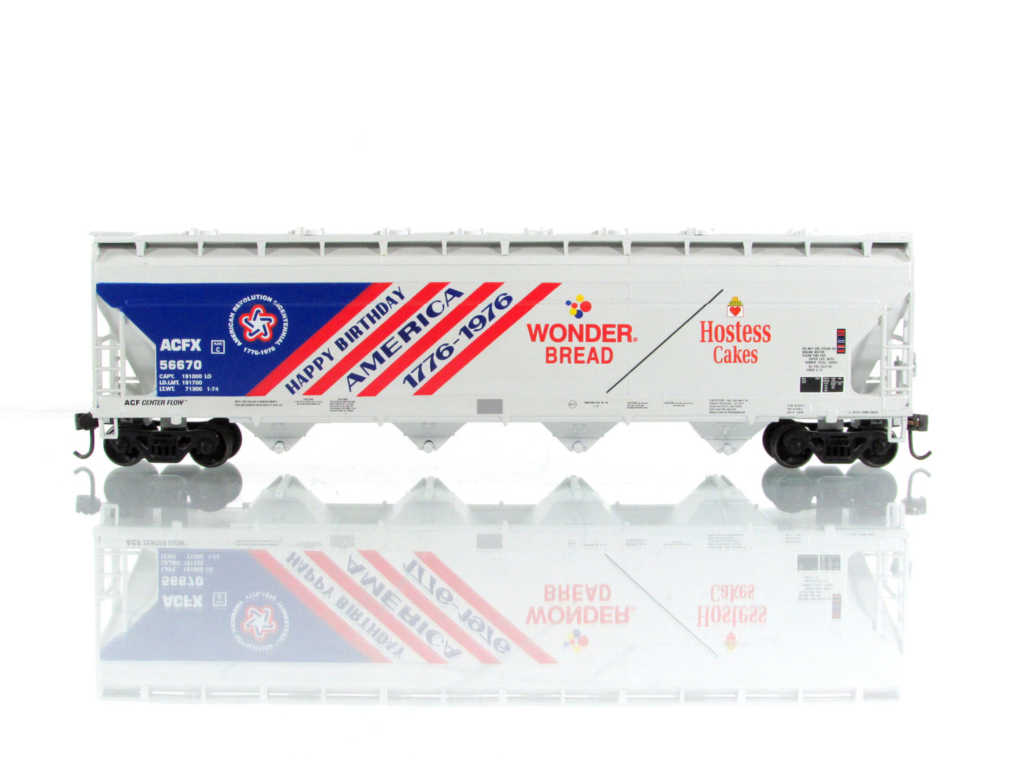 HO Scale *WONDER BREAD BICENTENNIAL* 1776-1976 ACF 4-Bay Hopper - Athearn 7200