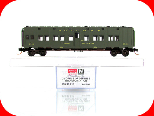 N Scale ***WWII DODX Weathered TROOP SLEEPER*** #9148 - Micro Trains 11600010