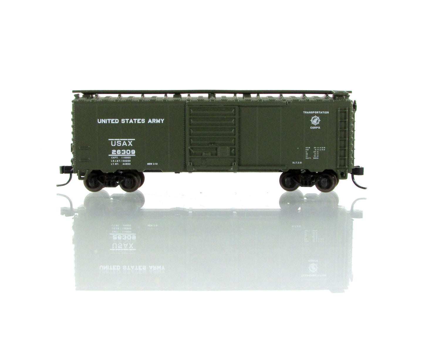N Scale *UNITED STATES ARMY* Box Car USAX 26309 - Atlas 34627, Knuckle Cp *RARE