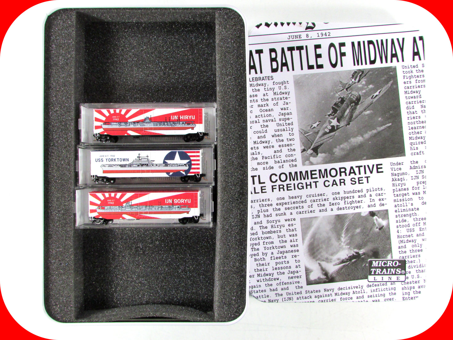 N Scale **BATTLE of MIDWAY** WWII Aircraft Carrier 3-Box Car Set - Micro Trains