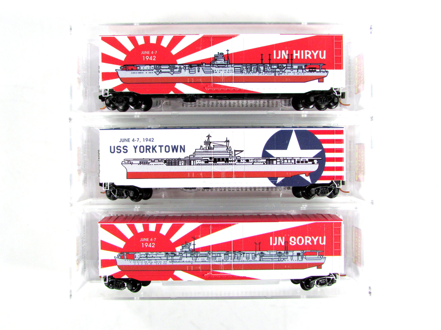 N Scale **BATTLE of MIDWAY** WWII Aircraft Carrier 3-Box Car Set - Micro Trains
