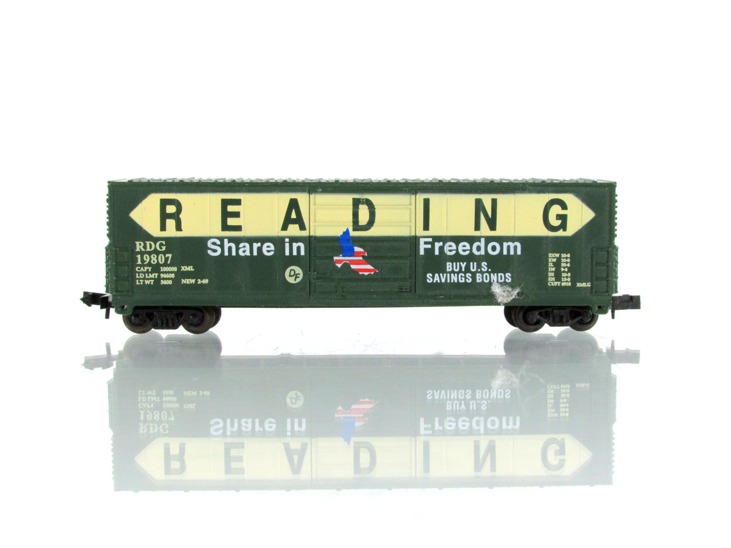 N Scale **READING -- SHARE In FREEDOM** 50' Box Car, RDG 19807 - Bev-Bel 10038