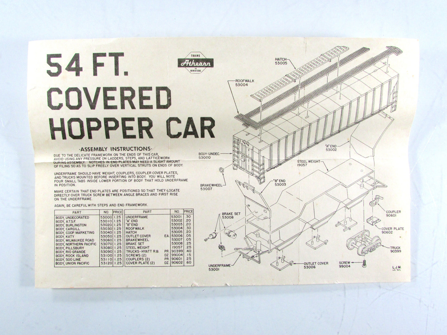 HO Scale **UNION PACIFIC - RED,WHITE,BLUE** Covered Hopper #74444 -Athearn 5513