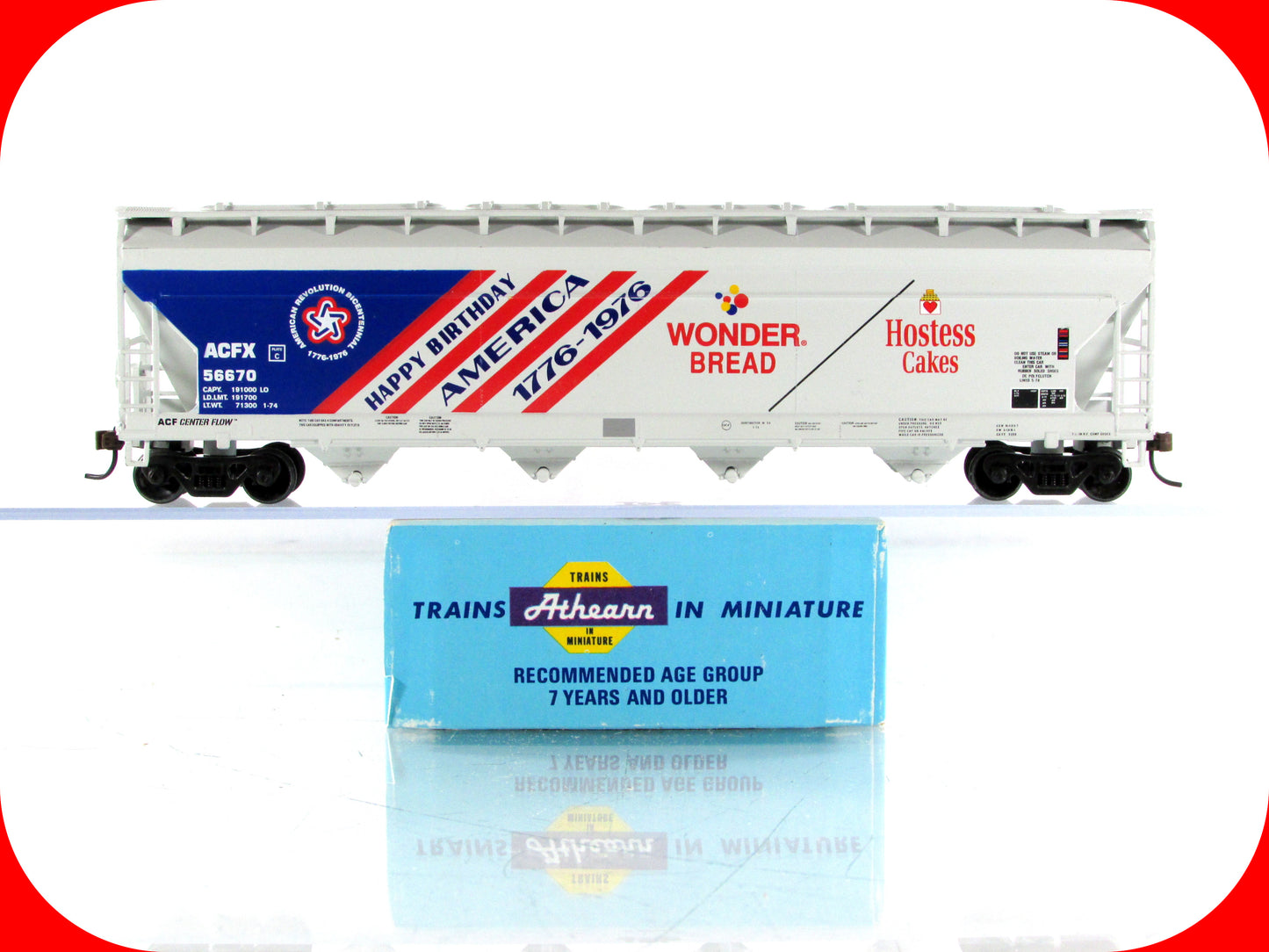 HO Scale **WONDER BREAD BICENTENNIAL*  1776-1976 ACF 4-Bay Hopper - Athearn 7200