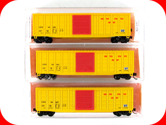 N Scale **US ARMY* 50' Box Cars #29380,29387,29391 - Roundhouse 8895, MTL Cplrs
