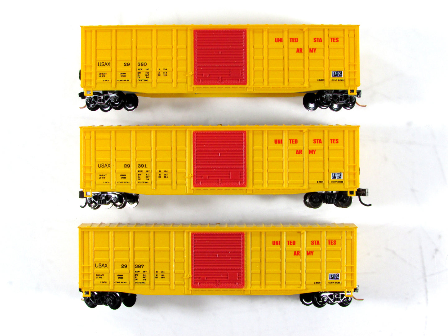 N Scale **US ARMY* 50' Box Cars #29380,29387,29391 - Roundhouse 8895, MTL Cplrs