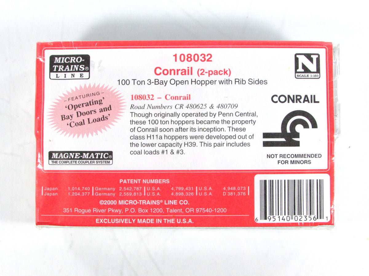 N Scale **CONRAIL* 100-Ton Coal Hopper Set #480625,480709 - Micro Trains 108032