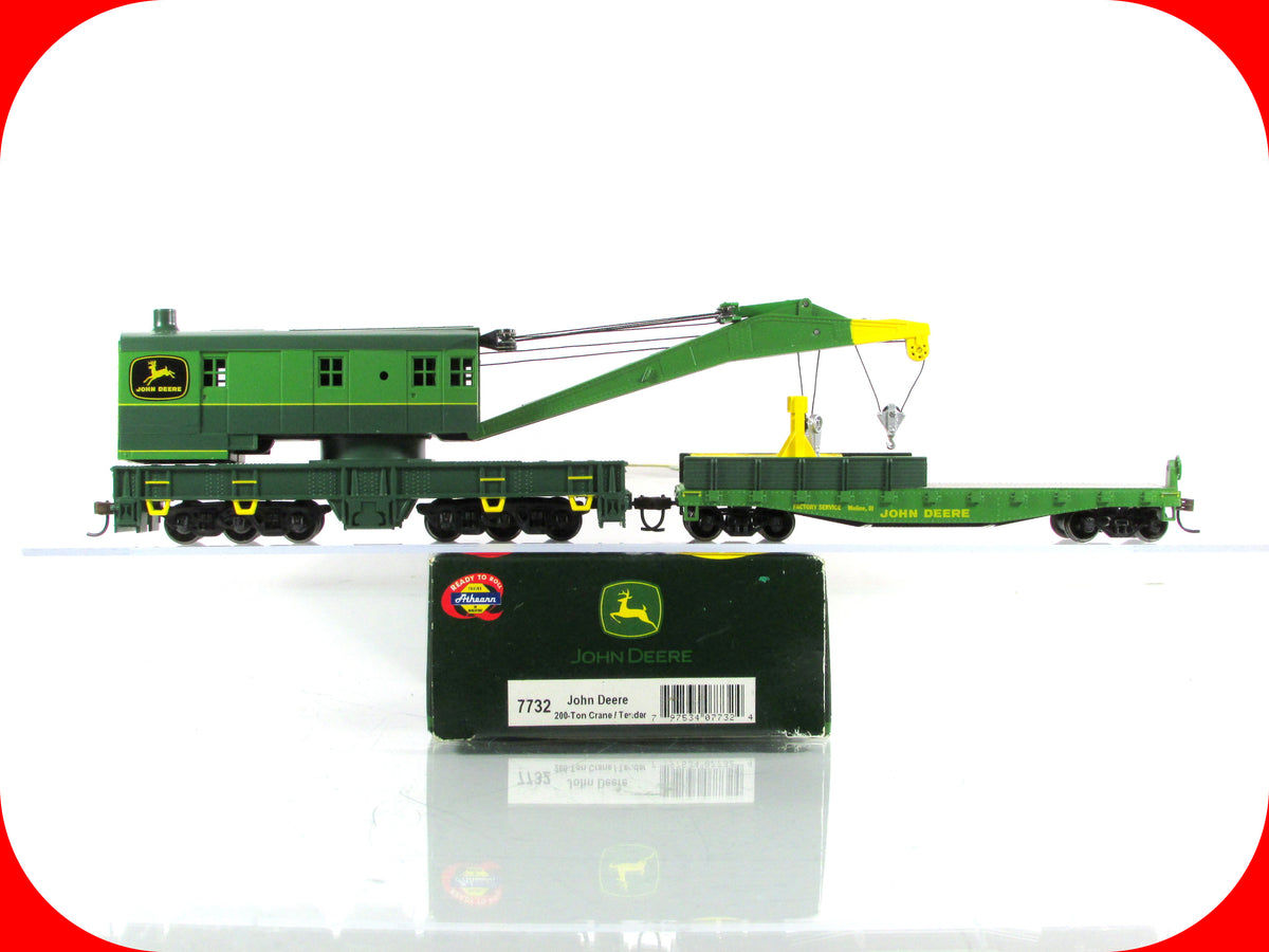 HO Scale ***JOHN DEERE*** 200 Ton Crane & Tender Set -- Athearn 7732 ***RARE***