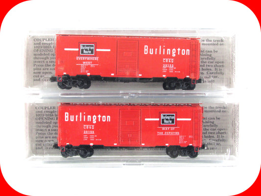 N Scale ***BURLINGTON*** 40' Box Car 2-Pack, CB&Q #39153,39199 -- Deluxe 141112